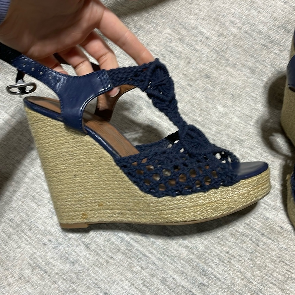 Lucky brand crochet navy wedge heels size 8